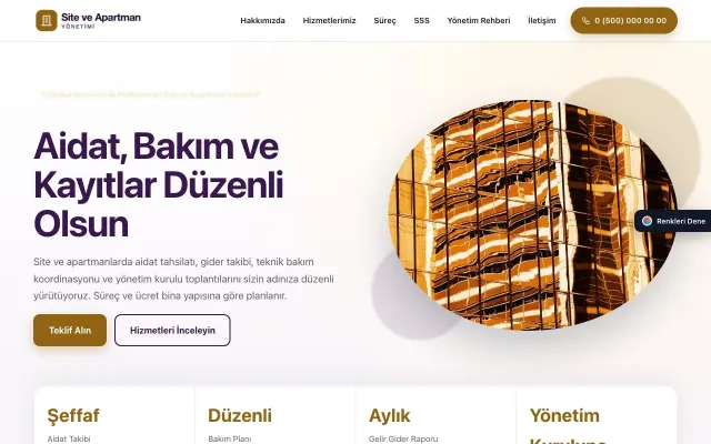 Site ve Apartman Yönetimi için Tek Sayfa Mor Turuncu – Site ve Apartman Yönetimi Web Sitesi ana sayfa görünümü