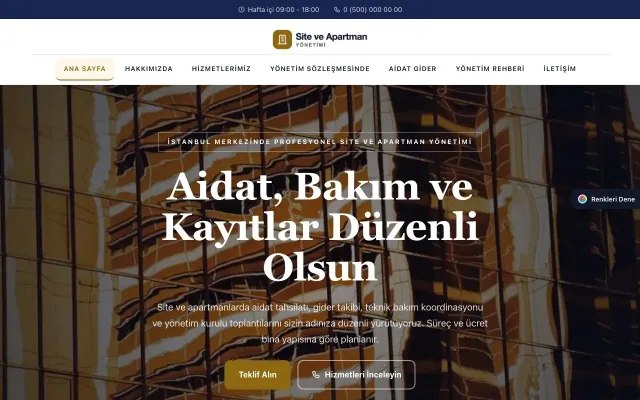 Site ve Apartman Yönetimi için Zigzag Lacivert Amber – Site ve Apartman Yönetimi Web Sitesi ana sayfa görünümü