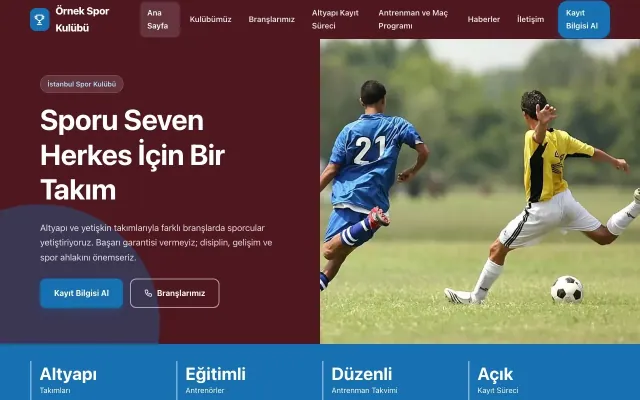 Spor Kulübü için Blok Bordo Mavi – Spor Kulübü Web Sitesi ana sayfa görünümü