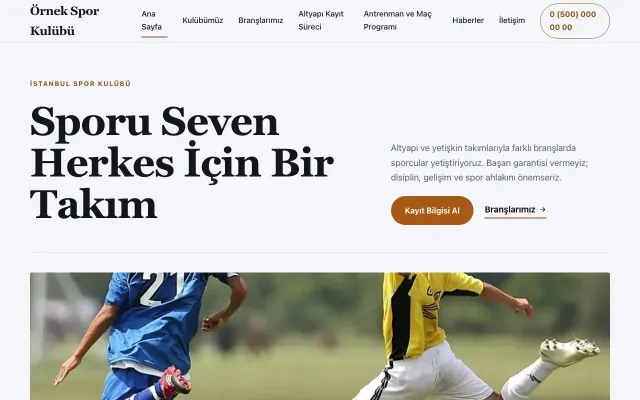 Spor Kulübü için Editoryal Lacivert Turuncu – Spor Kulübü Web Sitesi ana sayfa görünümü