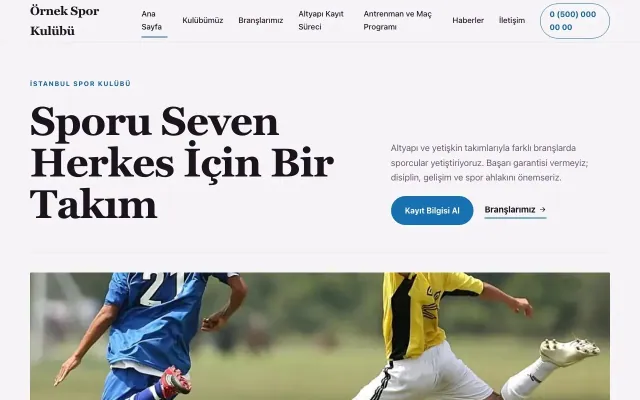 Spor Kulübü için Editoryal Mor Mavi – Spor Kulübü Web Sitesi ana sayfa görünümü
