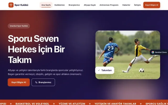 Spor Kulübü için Hareketli Lacivert Turuncu – Spor Kulübü Web Sitesi ana sayfa görünümü