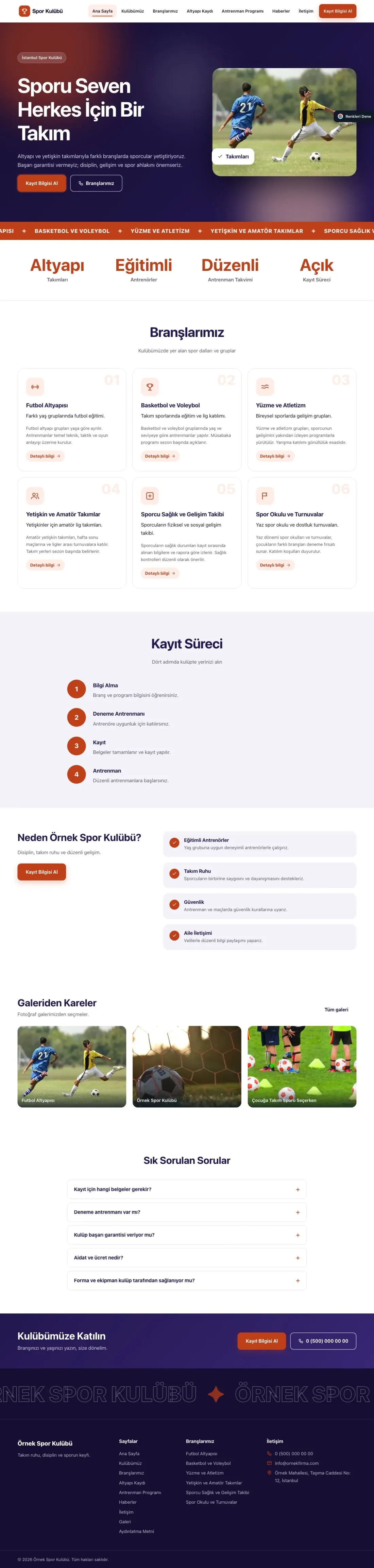 Spor Kulübü için Hareketli Lacivert Turuncu – Spor Kulübü Web Sitesi ana sayfa görünümü