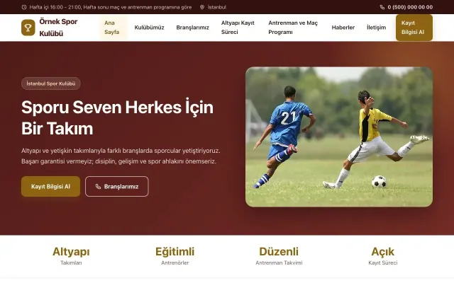 Spor Kulübü için Klasik Bordo Amber – Spor Kulübü Web Sitesi ana sayfa görünümü
