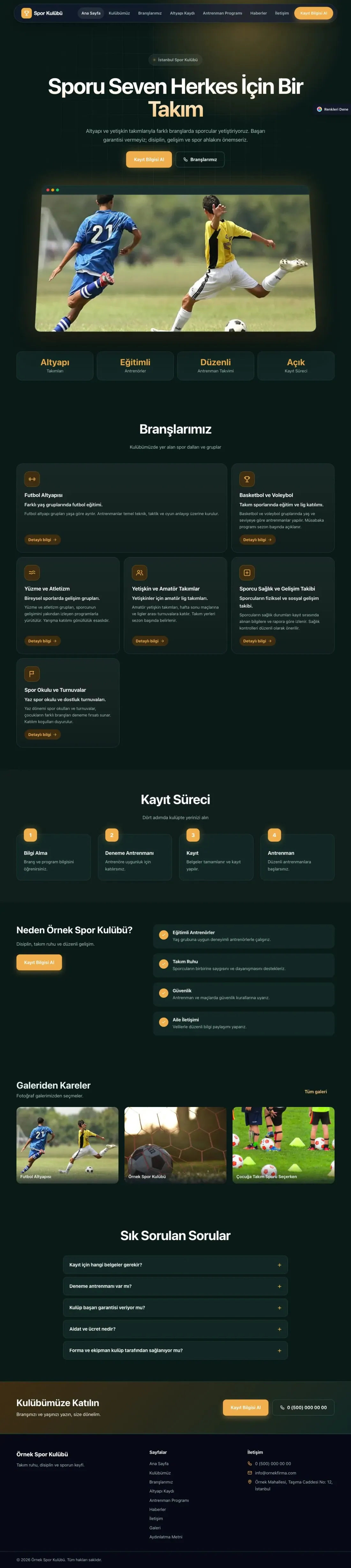 Spor Kulübü için Koyu Modern Petrol Turuncu – Spor Kulübü Web Sitesi ana sayfa görünümü