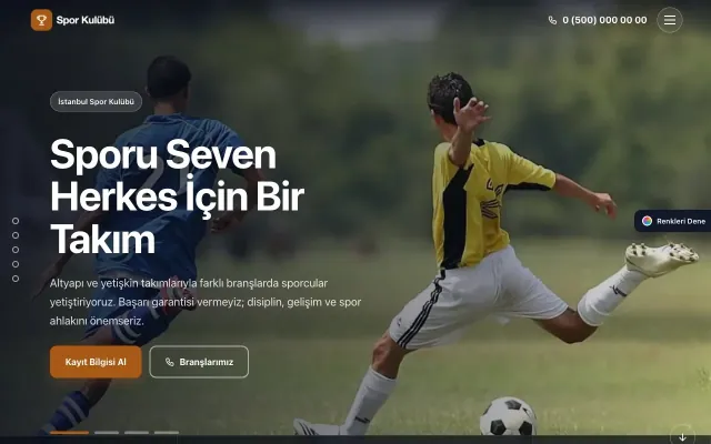 Spor Kulübü için Tam Ekran Yeşil Turuncu – Spor Kulübü Web Sitesi ana sayfa görünümü