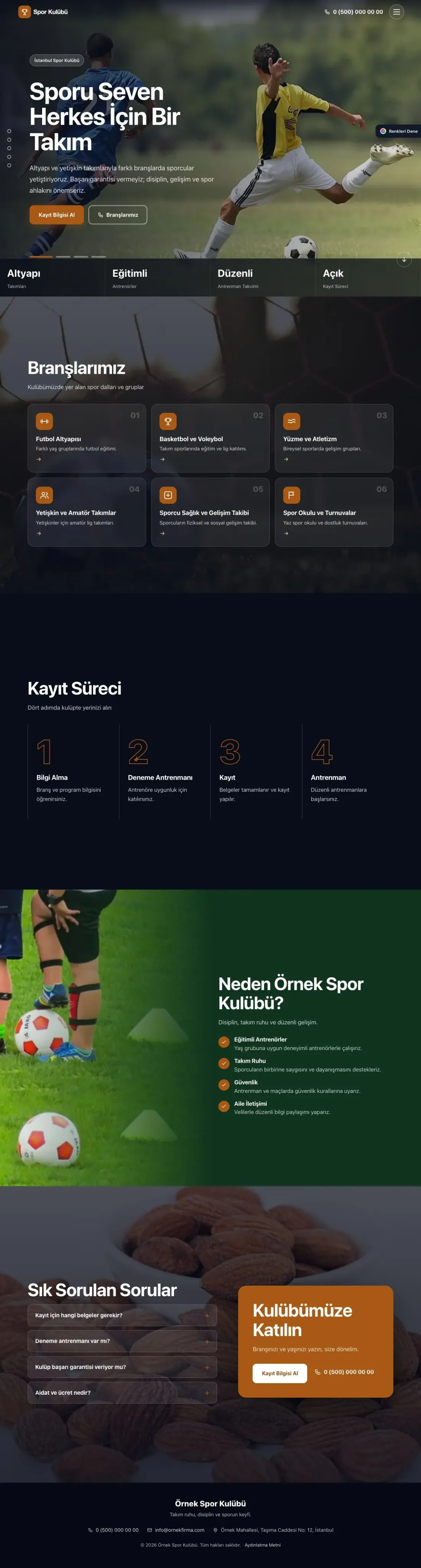 Spor Kulübü için Tam Ekran Yeşil Turuncu – Spor Kulübü Web Sitesi ana sayfa görünümü