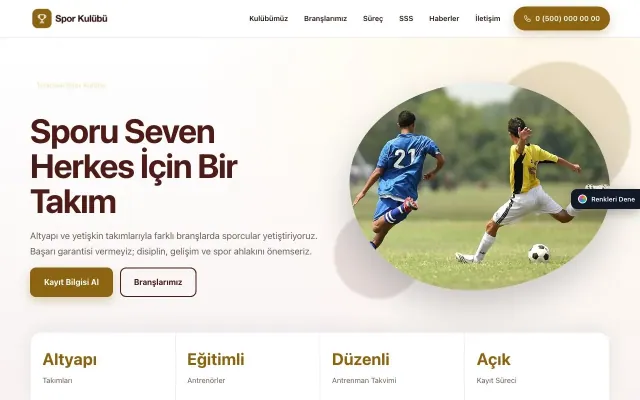 Spor Kulübü için Tek Sayfa Bordo Amber – Spor Kulübü Web Sitesi ana sayfa görünümü
