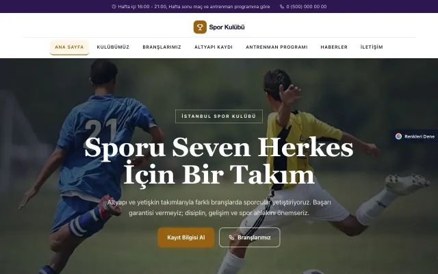 Spor Kulübü için Zigzag Mor Turuncu – Spor Kulübü Web Sitesi ana sayfa görünümü