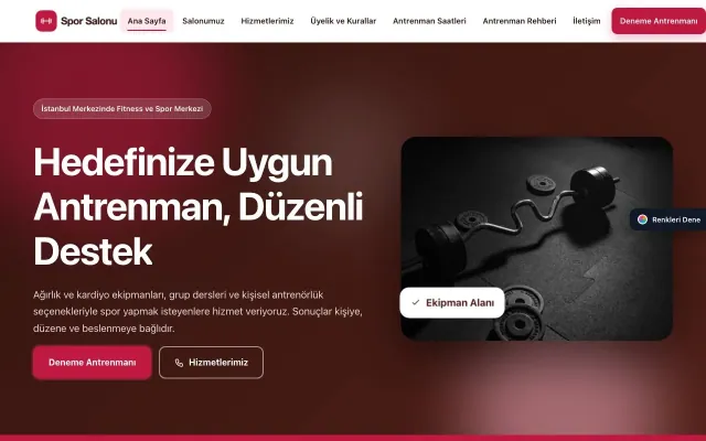 Spor Salonu için Hareketli Bordo Kırmızı – Spor Salonu Web Sitesi ana sayfa görünümü