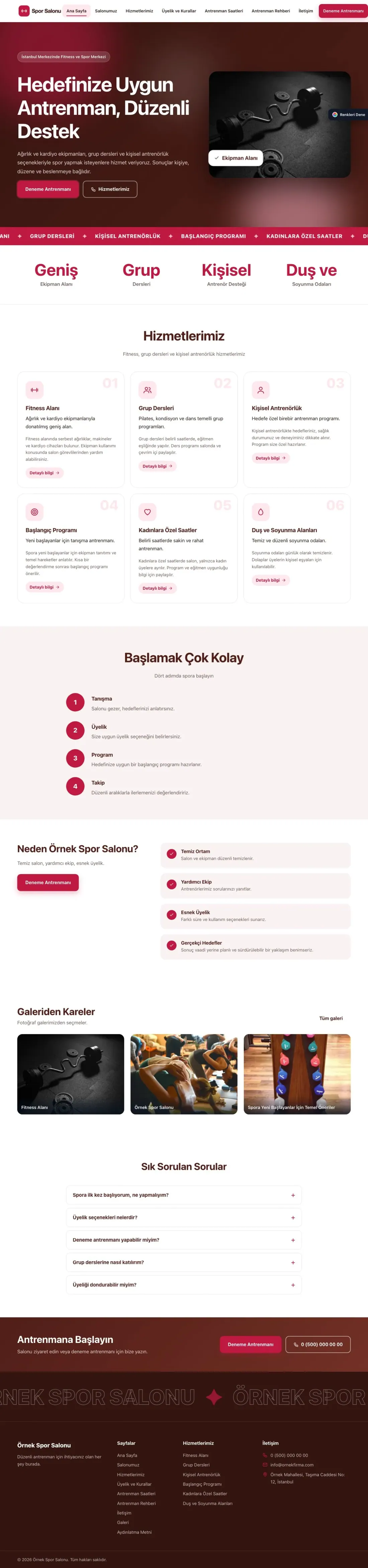 Spor Salonu için Hareketli Bordo Kırmızı – Spor Salonu Web Sitesi ana sayfa görünümü