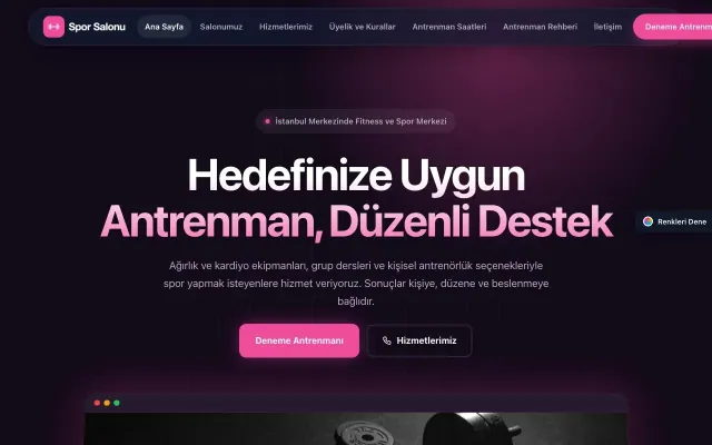 Spor Salonu için Koyu Modern Mor Pembe – Spor Salonu Web Sitesi ana sayfa görünümü