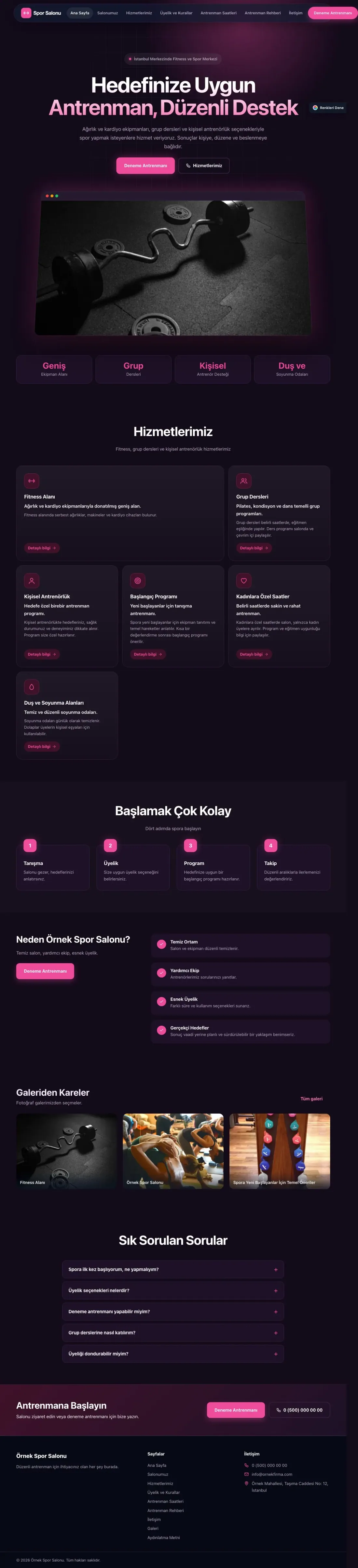 Spor Salonu için Koyu Modern Mor Pembe – Spor Salonu Web Sitesi ana sayfa görünümü