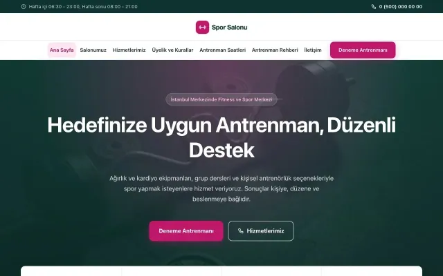 Merkez Petrol Pembe – Spor Salonu Web Sitesi ana sayfa görünümü
