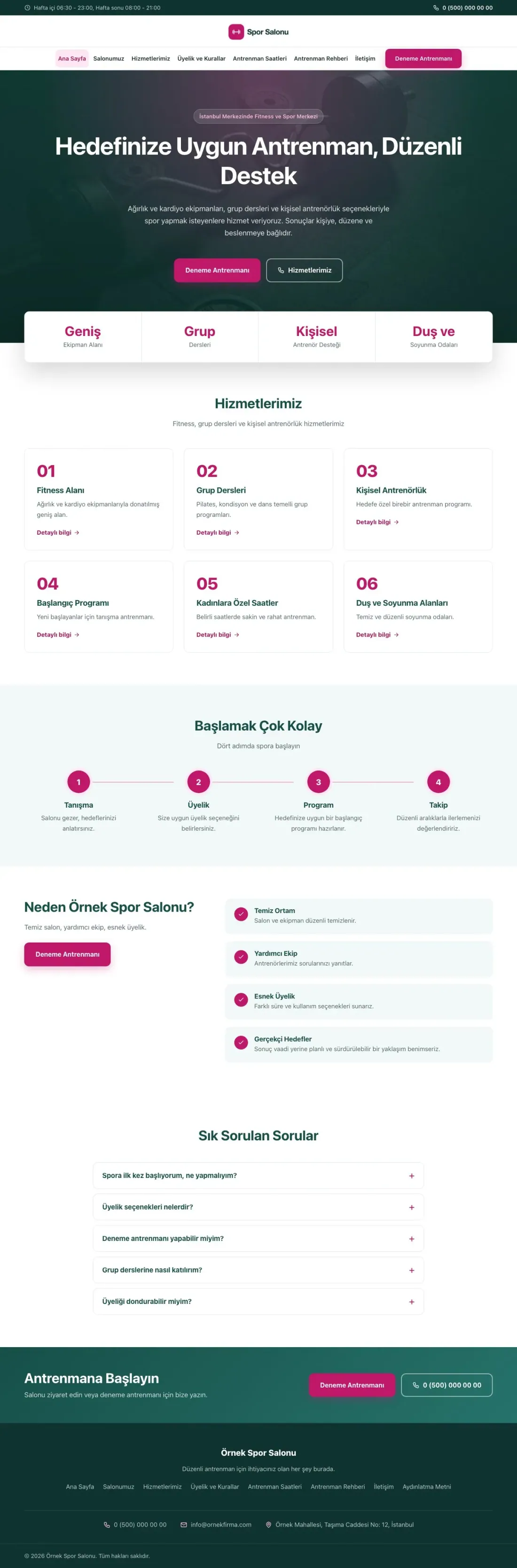 Merkez Petrol Pembe – Spor Salonu Web Sitesi ana sayfa görünümü