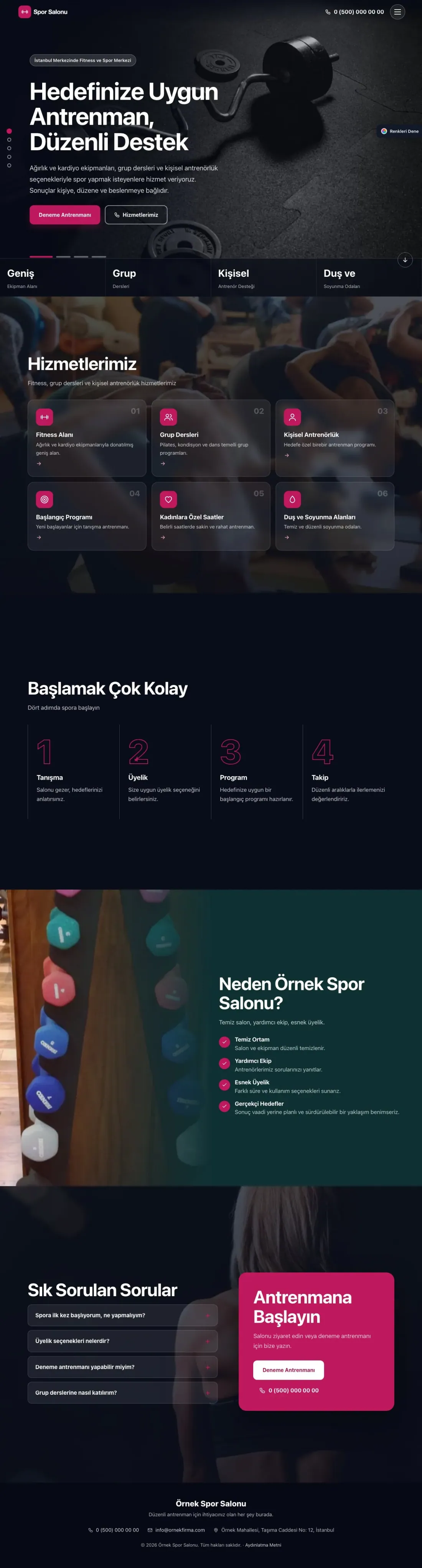Spor Salonu için Tam Ekran Petrol Pembe – Spor Salonu Web Sitesi ana sayfa görünümü