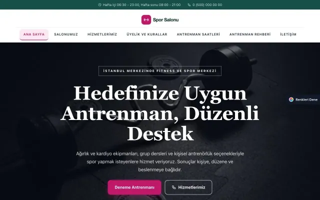 Spor Salonu için Zigzag Petrol Pembe – Spor Salonu Web Sitesi ana sayfa görünümü