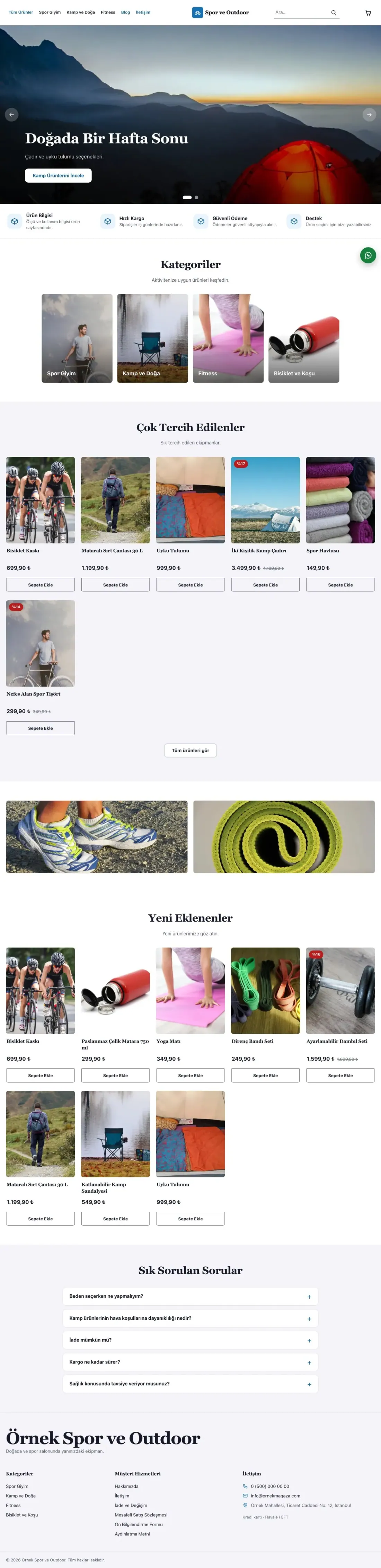 Butik Lacivert Mavi – Spor ve Outdoor E-ticaret Sitesi ana sayfa görünümü