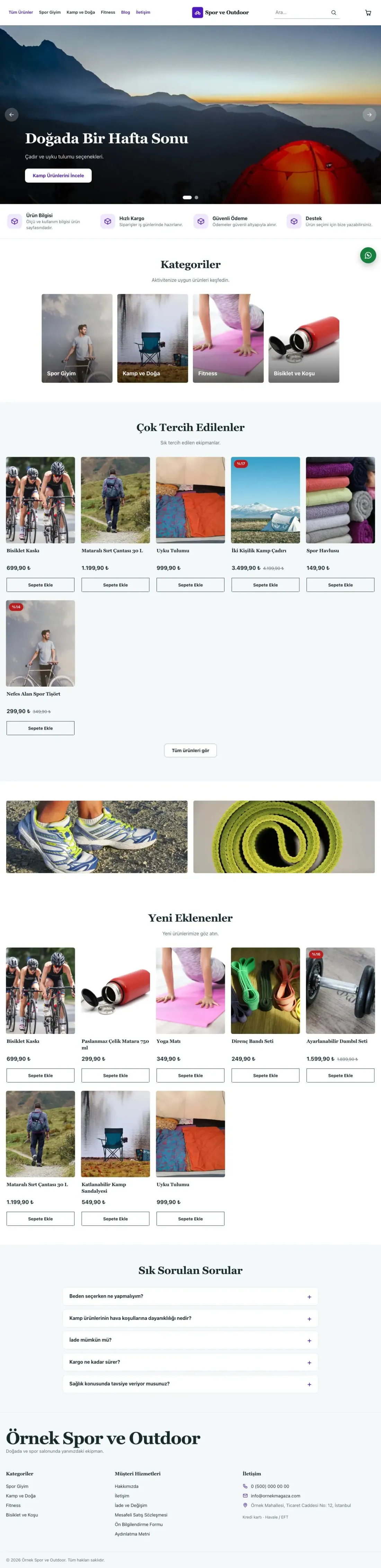 Butik Petrol Mor – Spor ve Outdoor E-ticaret Sitesi ana sayfa görünümü