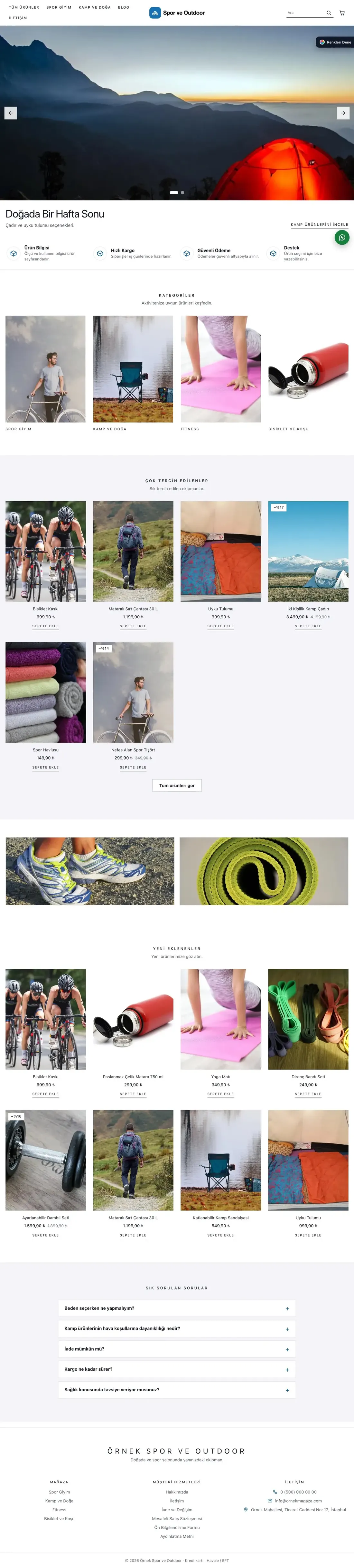 Spor ve Outdoor için Galeri Lacivert Mavi – Spor ve Outdoor E-ticaret Sitesi ana sayfa görünümü