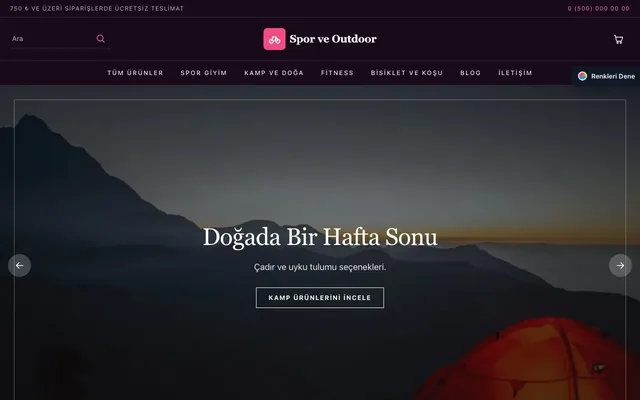 Spor ve Outdoor için Koyu Lüks Mor Pembe – Spor ve Outdoor E-ticaret Sitesi ana sayfa görünümü