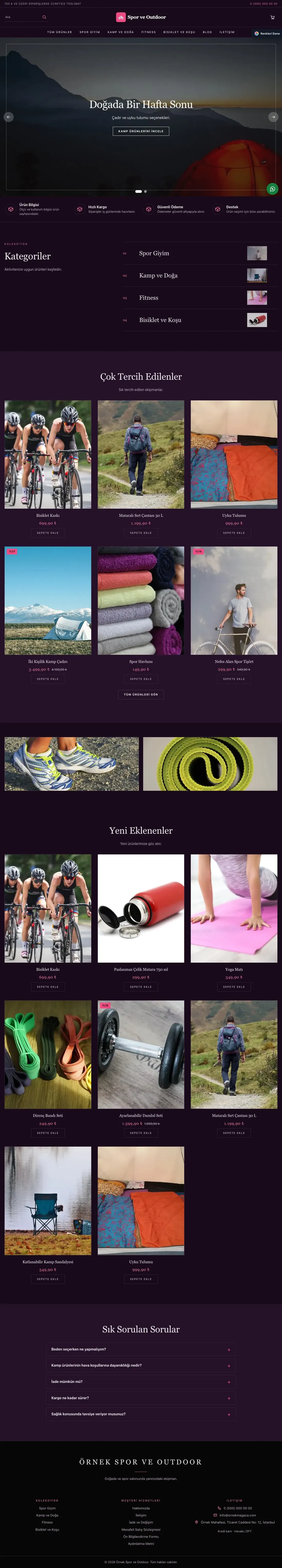 Spor ve Outdoor için Koyu Lüks Mor Pembe – Spor ve Outdoor E-ticaret Sitesi ana sayfa görünümü