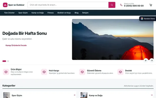 Spor ve Outdoor için Liste Mavi Pembe – Spor ve Outdoor E-ticaret Sitesi ana sayfa görünümü