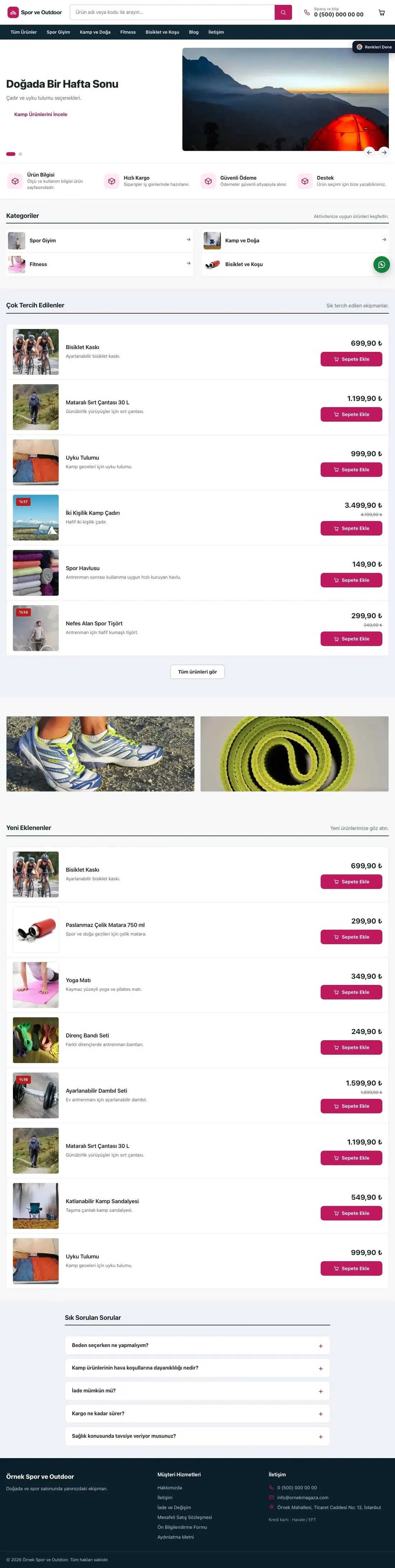 Spor ve Outdoor için Liste Mavi Pembe – Spor ve Outdoor E-ticaret Sitesi ana sayfa görünümü