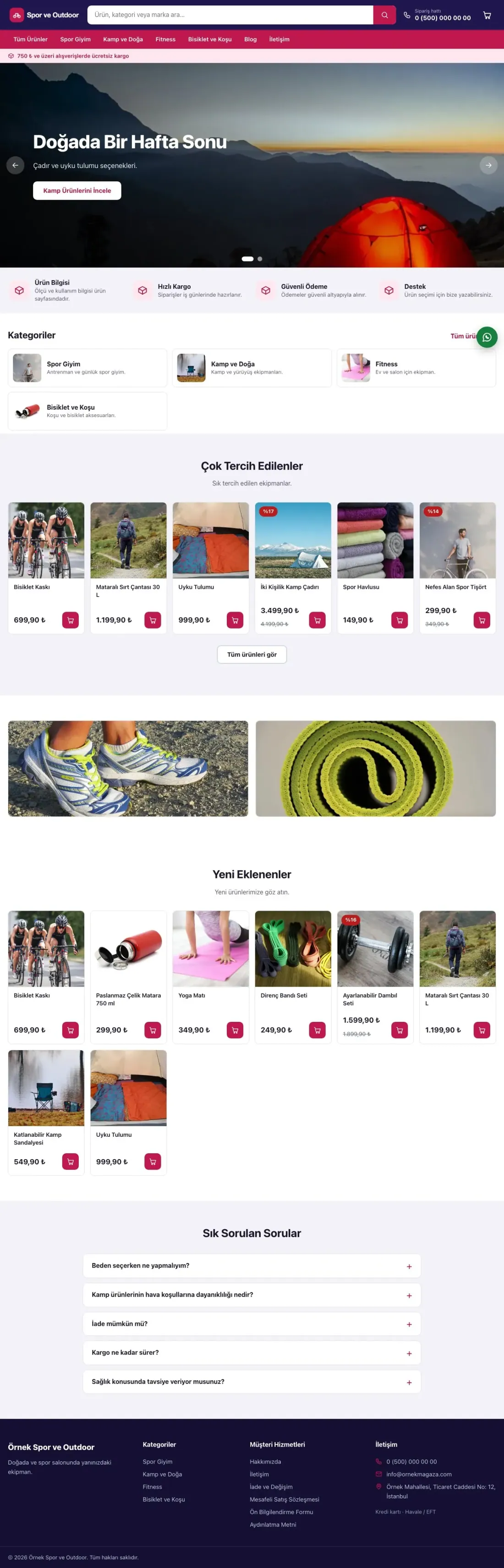 Market Lacivert Pembe – Spor ve Outdoor E-ticaret Sitesi ana sayfa görünümü