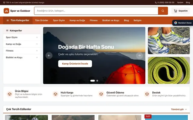 Spor ve Outdoor için Pazar Yeri Bordo Turuncu – Spor ve Outdoor E-ticaret Sitesi ana sayfa görünümü