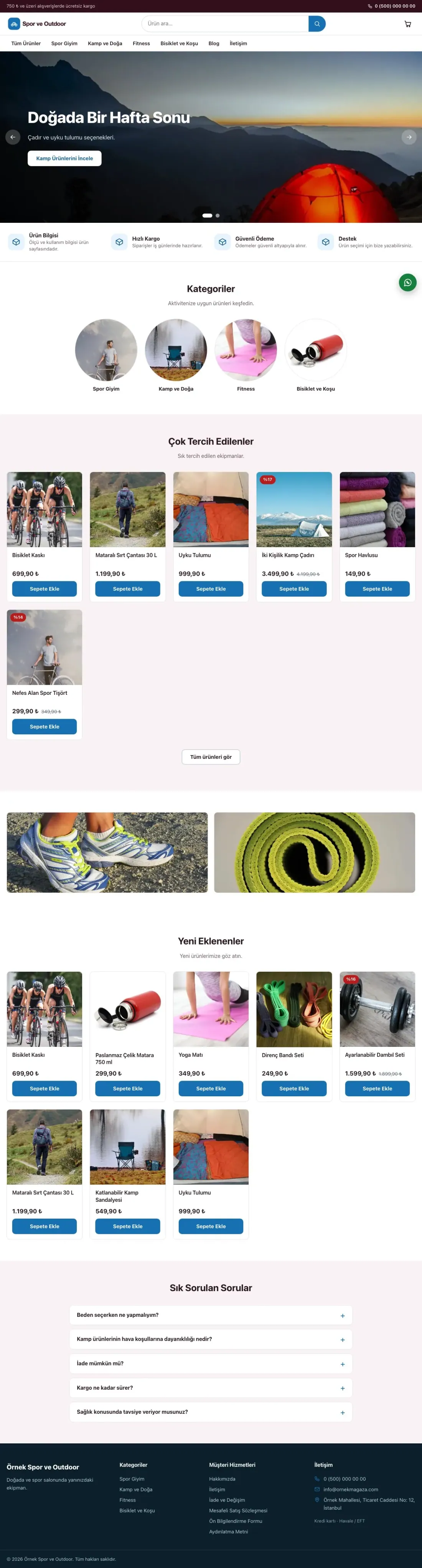 Vitrin Bordo Mavi – Spor ve Outdoor E-ticaret Sitesi ana sayfa görünümü