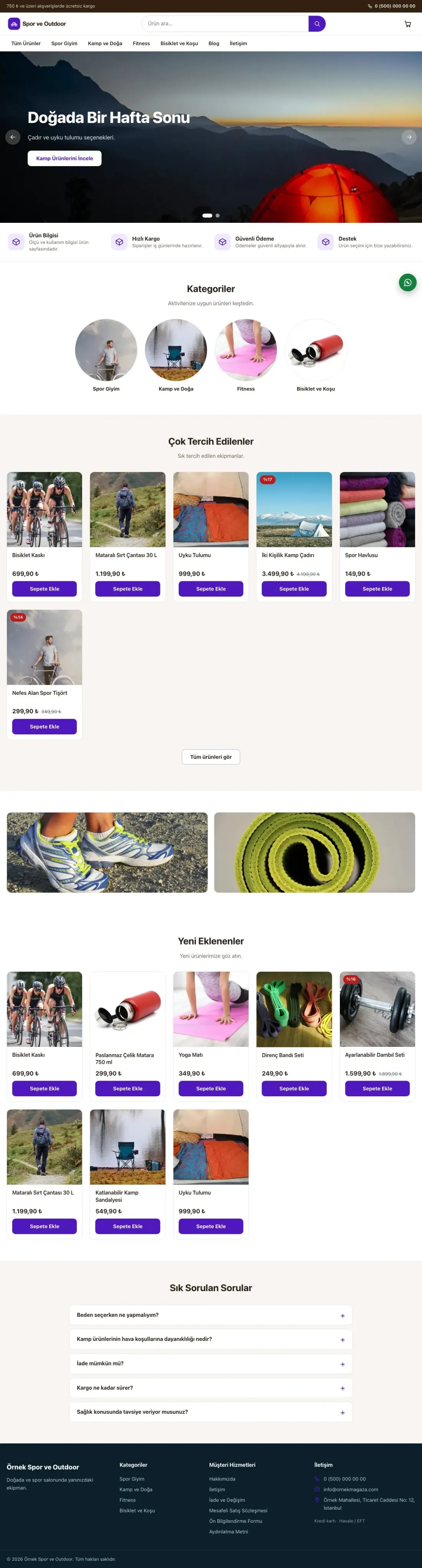 Vitrin Kahve Mor – Spor ve Outdoor E-ticaret Sitesi ana sayfa görünümü