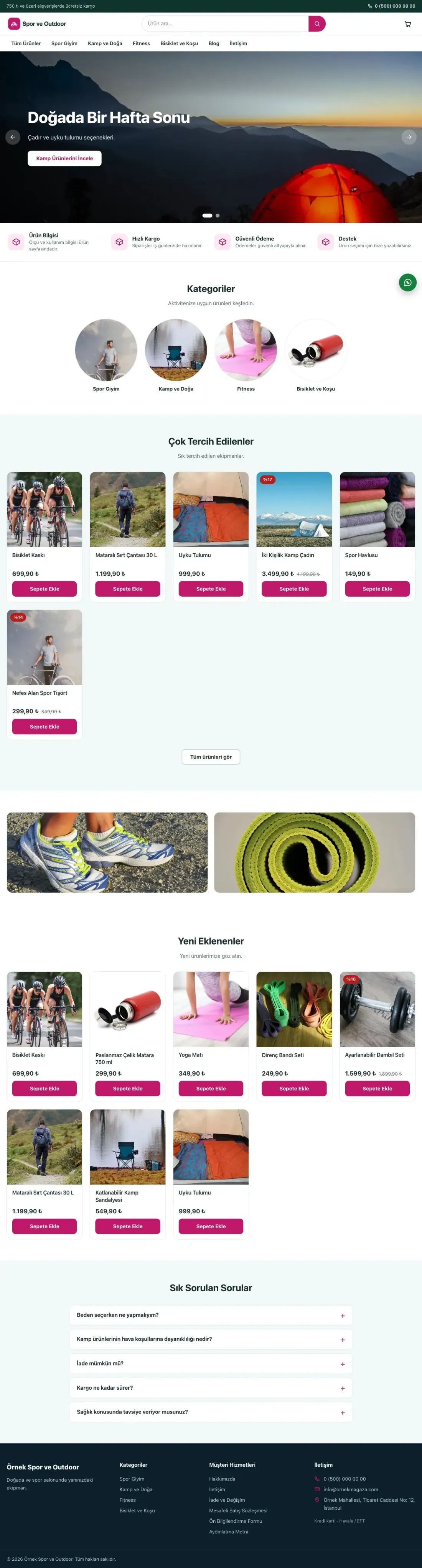 Vitrin Petrol Pembe – Spor ve Outdoor E-ticaret Sitesi ana sayfa görünümü