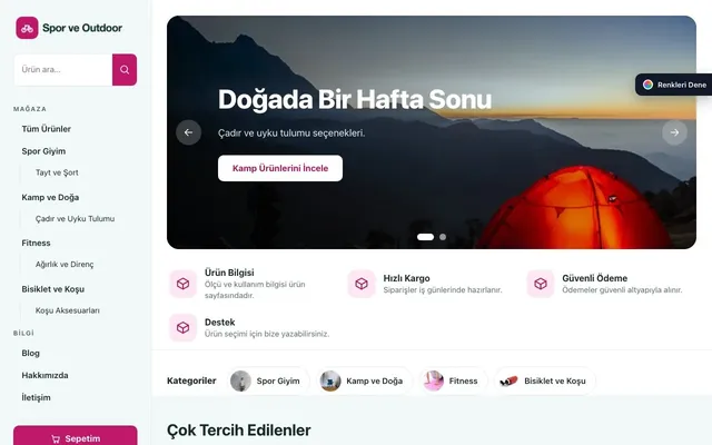 Spor ve Outdoor için Yan Menü Petrol Pembe – Spor ve Outdoor E-ticaret Sitesi ana sayfa görünümü