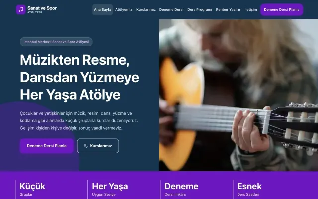 Blok Mavi Mor – Spor ve Sanat Kursu Web Sitesi ana sayfa görünümü