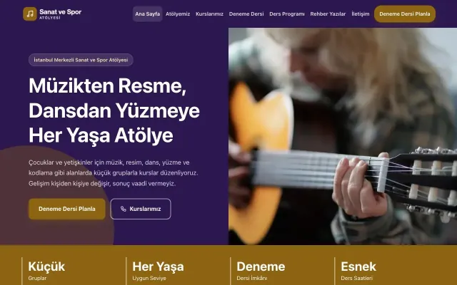 Blok Mor Amber – Spor ve Sanat Kursu Web Sitesi ana sayfa görünümü