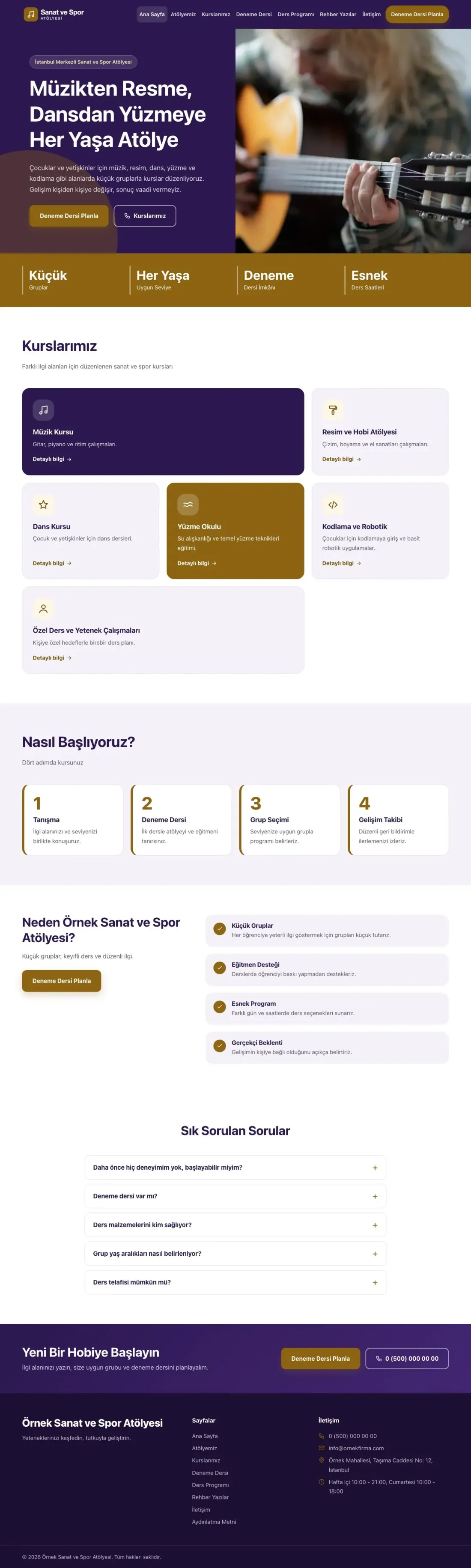 Blok Mor Amber – Spor ve Sanat Kursu Web Sitesi ana sayfa görünümü