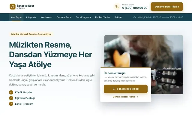Bölünmüş Petrol Amber – Spor ve Sanat Kursu Web Sitesi ana sayfa görünümü