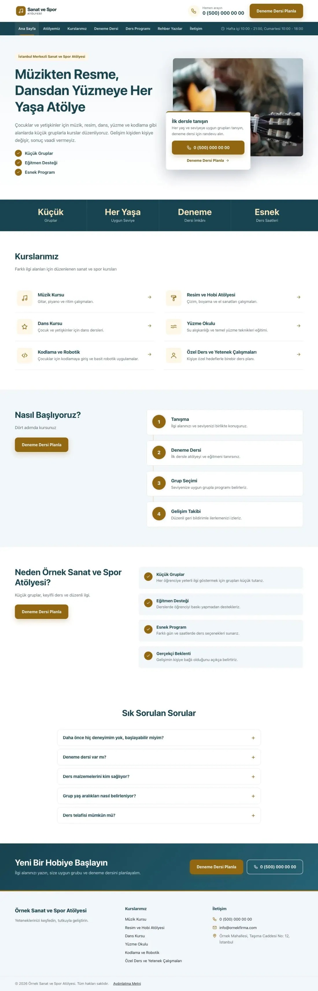 Bölünmüş Petrol Amber – Spor ve Sanat Kursu Web Sitesi ana sayfa görünümü