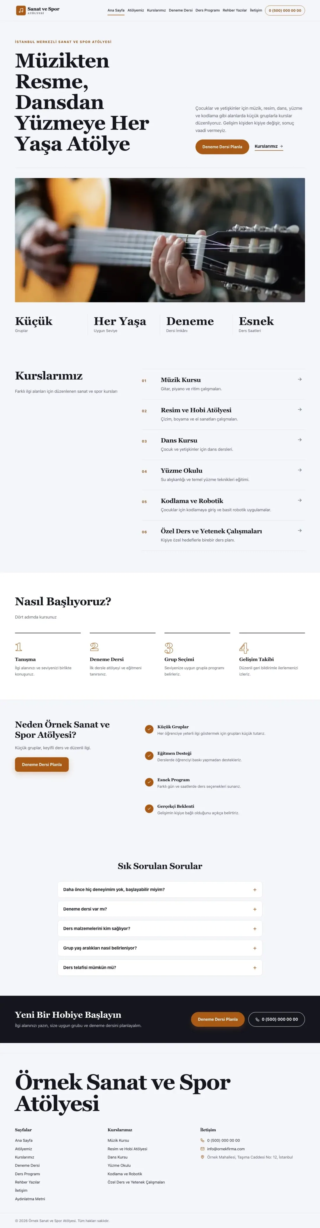 Editoryal Lacivert Turuncu – Spor ve Sanat Kursu Web Sitesi ana sayfa görünümü