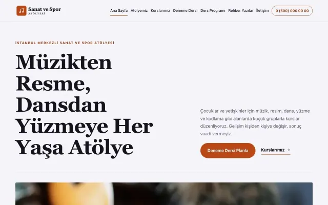 Editoryal Lacivert Turuncu II – Spor ve Sanat Kursu Web Sitesi ana sayfa görünümü