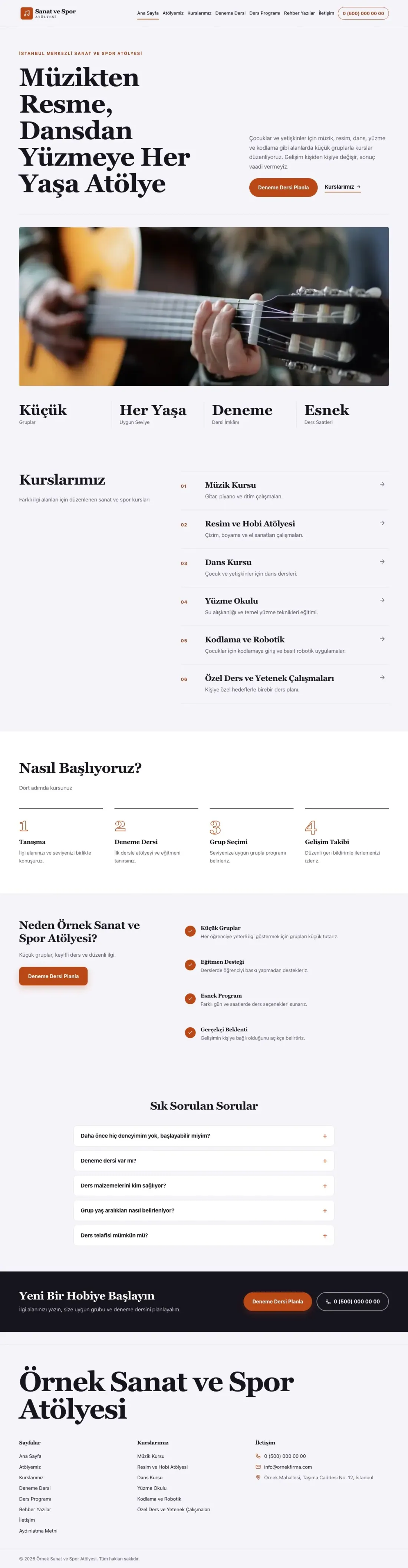 Editoryal Lacivert Turuncu II – Spor ve Sanat Kursu Web Sitesi ana sayfa görünümü