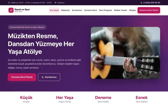 Klasik Mor Pembe – Spor ve Sanat Kursu Web Sitesi ana sayfa görünümü