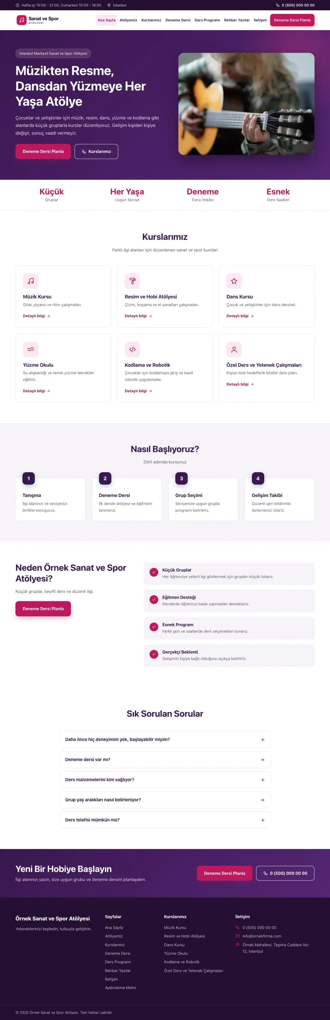 Klasik Mor Pembe – Spor ve Sanat Kursu Web Sitesi ana sayfa görünümü