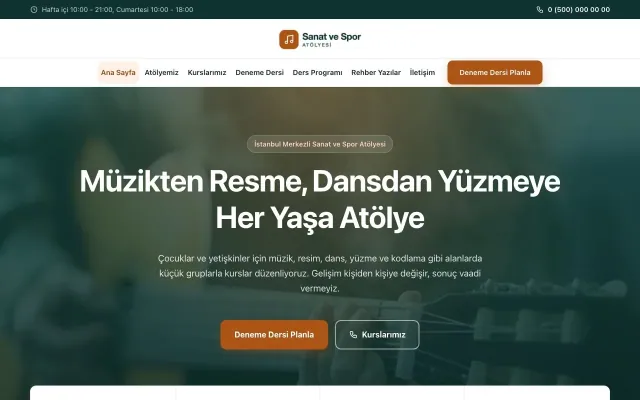 Merkez Petrol Turuncu – Spor ve Sanat Kursu Web Sitesi ana sayfa görünümü