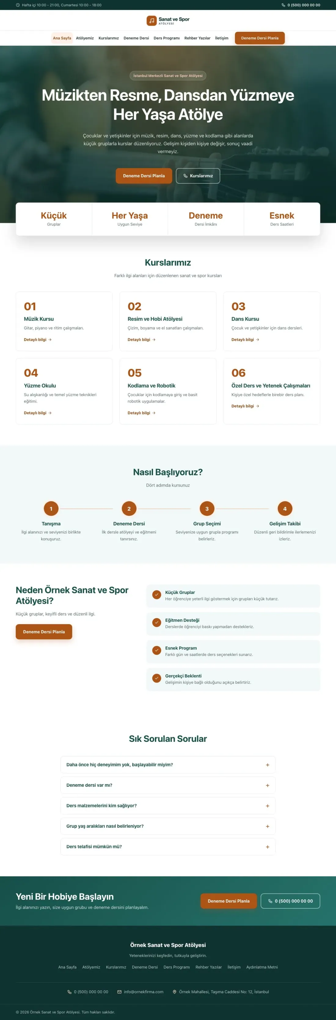 Merkez Petrol Turuncu – Spor ve Sanat Kursu Web Sitesi ana sayfa görünümü