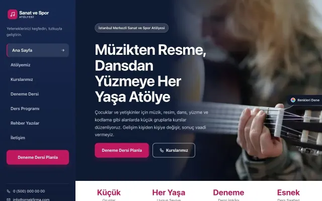 Spor ve Sanat Kursu için Sol Menü Mavi Pembe – Spor ve Sanat Kursu Web Sitesi ana sayfa görünümü