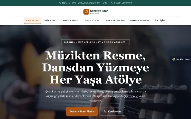 Spor ve Sanat Kursu için Zigzag Petrol Turuncu – Spor ve Sanat Kursu Web Sitesi ana sayfa görünümü