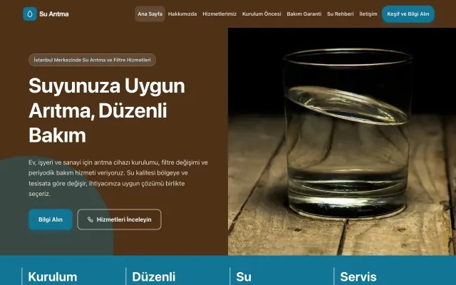 Su Arıtma için Blok Kahve Turkuaz – Su Arıtma Web Sitesi ana sayfa görünümü