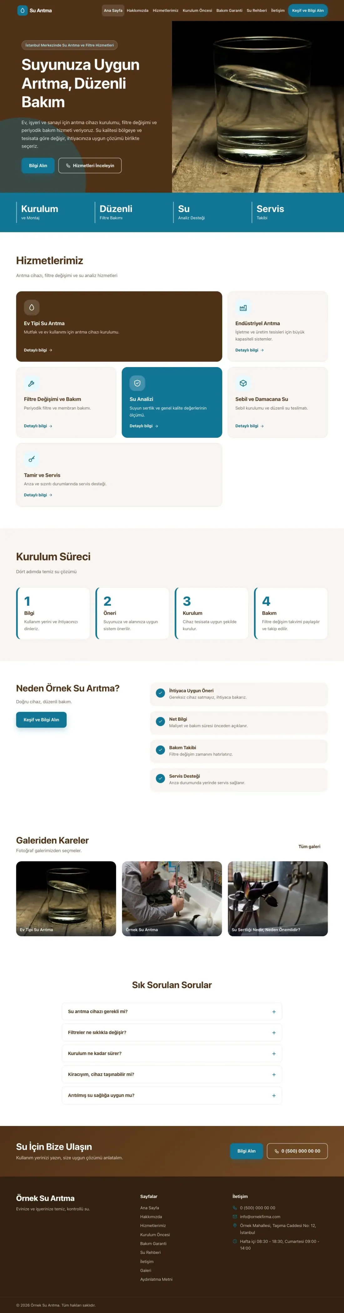 Su Arıtma için Blok Kahve Turkuaz – Su Arıtma Web Sitesi ana sayfa görünümü
